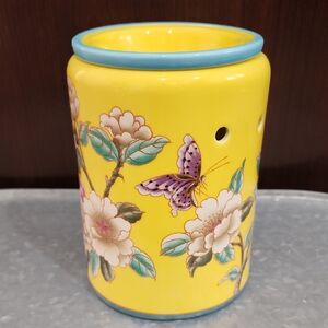 Scentsy Yellow Candle Holder with Floral and Butterfly Design